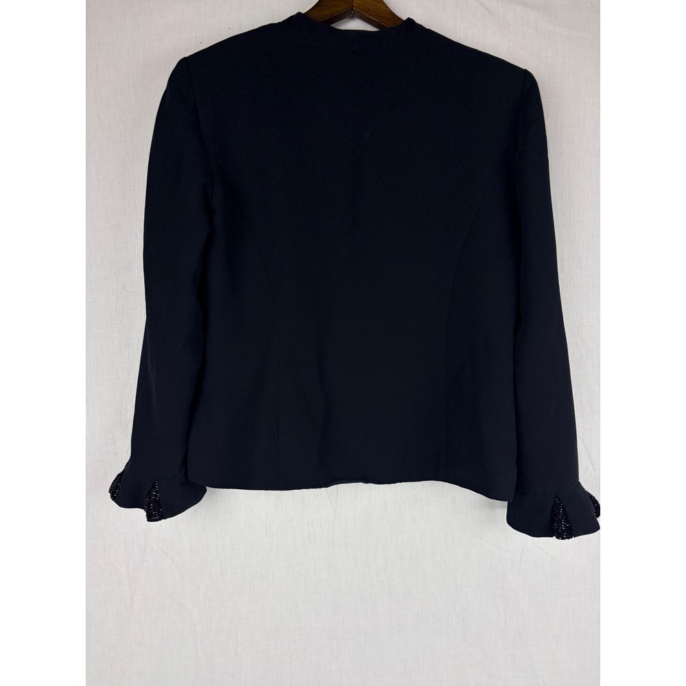 R&M Richards Womens Black Open Front Evening 14P Jacket Beaded Flare Cuff Blazer - Picture 8 of 13